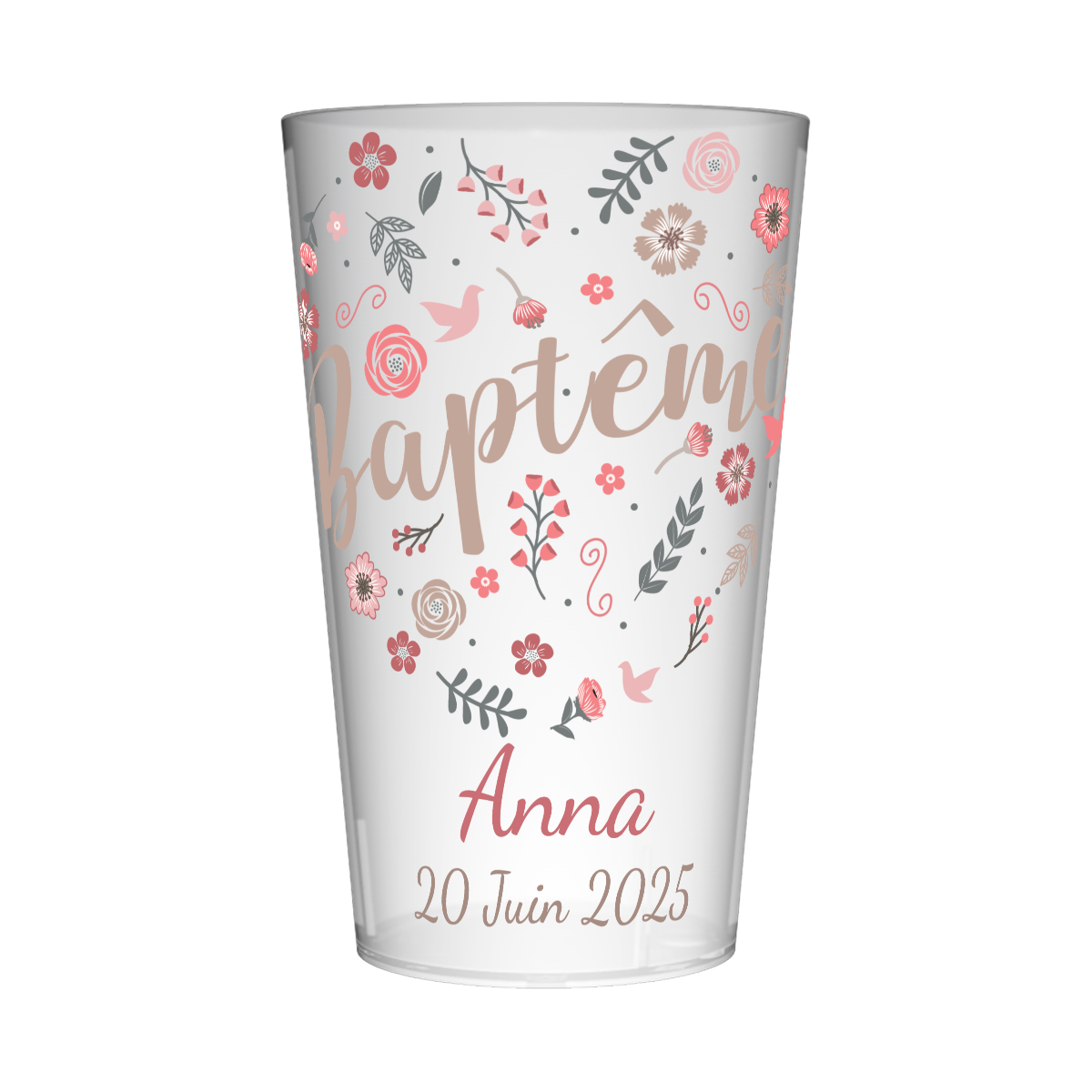 Gobelet personnalisé Baptême Fleuri