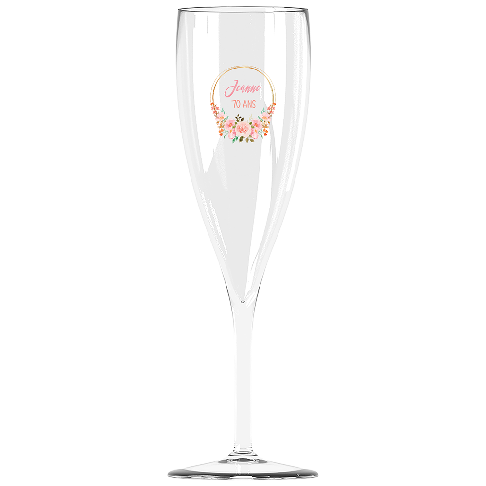 Flûte à champagne personnalisée Effervescence incassable anniversaire couronne Fleurs
