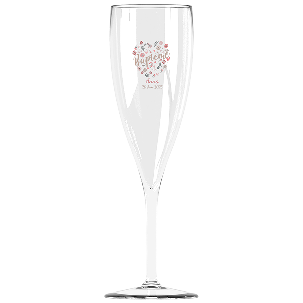 Flûte à champagne personnalisée Effervescence incassable baptême fleuri