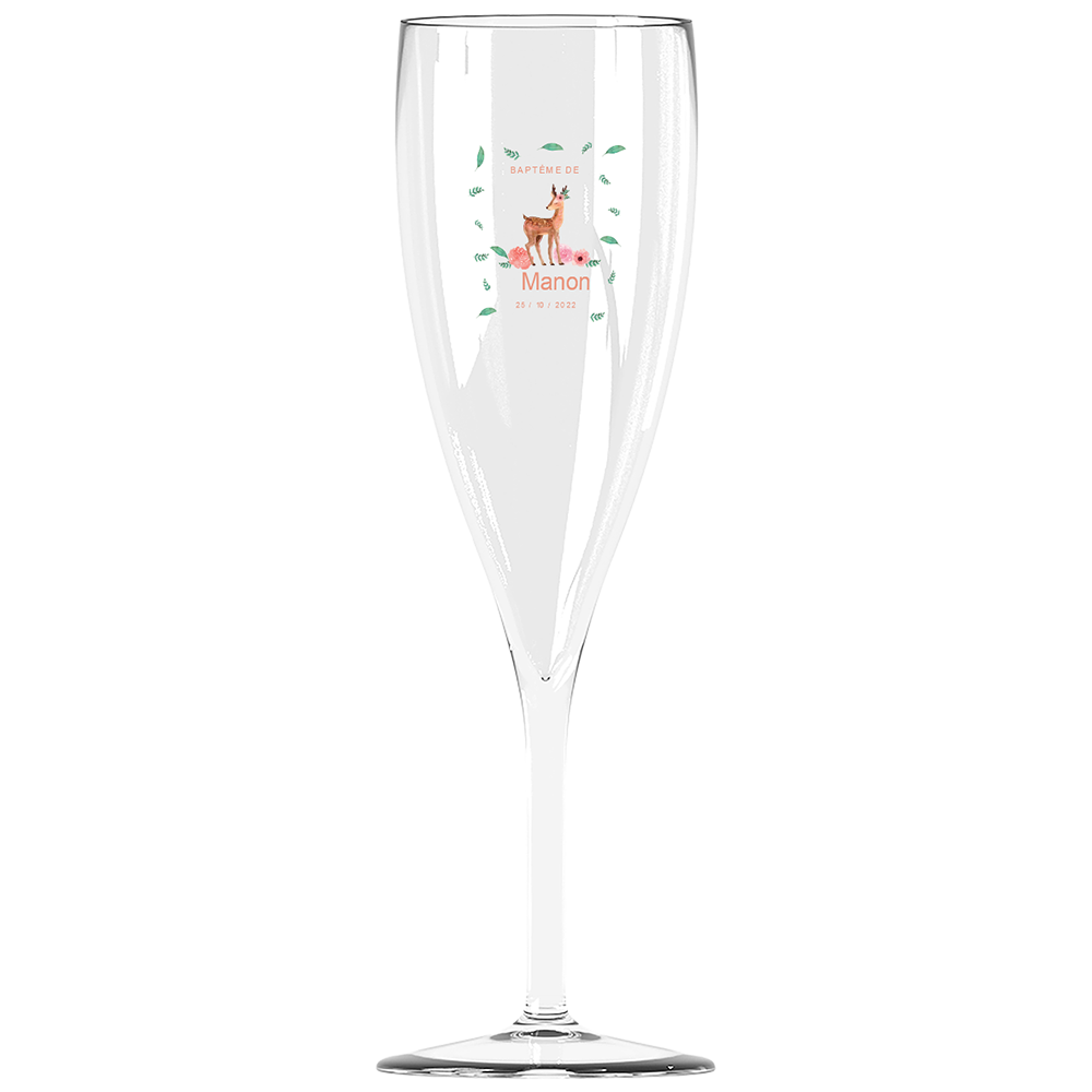 Flûte à champagne personnalisée Effervescence incassable baptême faon