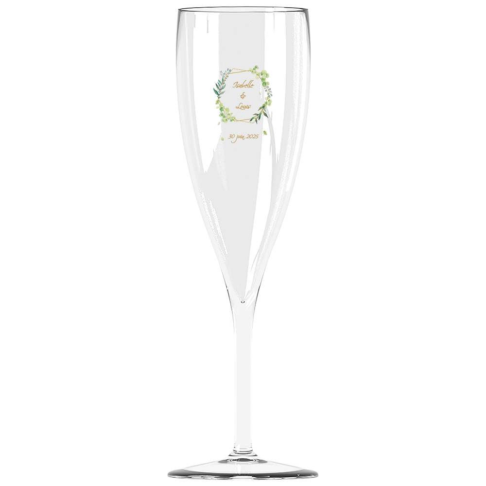 Flûte à champagne personnalisée Effervescence incassable mariage encadrement vert