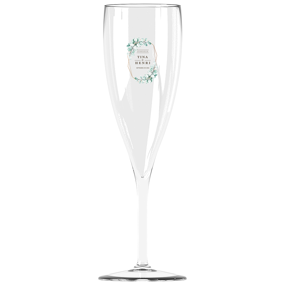Flûte à champagne personnalisée effervescence incassable mariage vert et doré