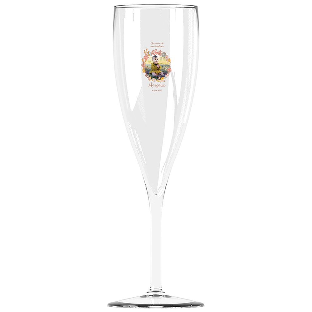 Flûte à champagne personnalisée effervescence incassable baptême couronne rose