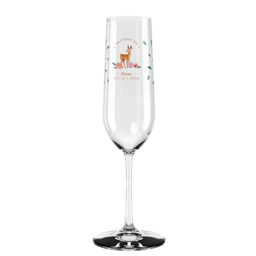 Flûte à champagne personnalisée en verre bapteme