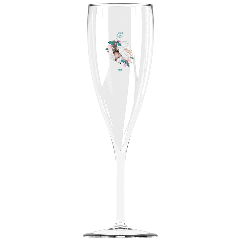 Flûte à champagne personnalisée Effervescence incassable baptême rose et bleu