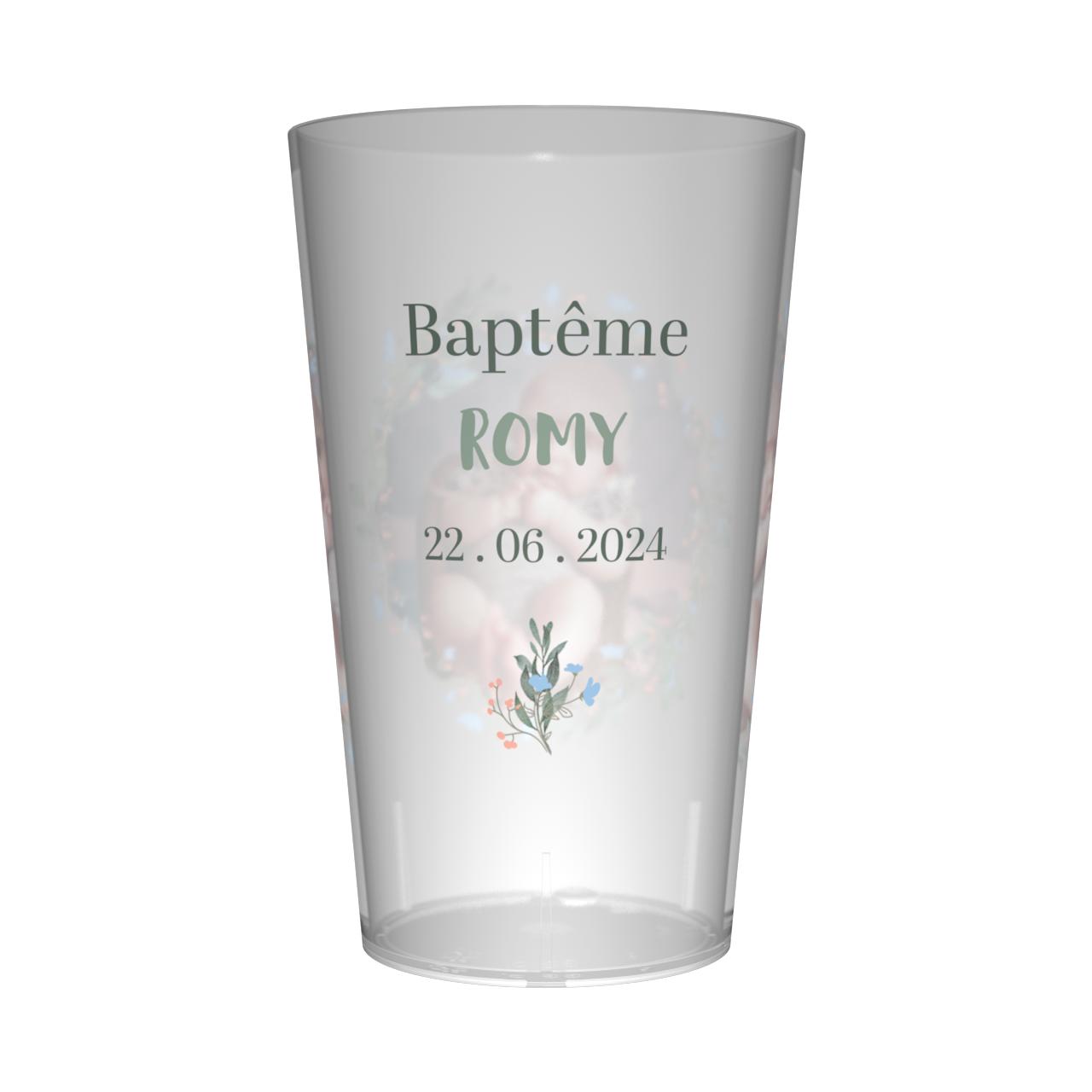 Gobelet personnalisé Baptême Couronne Verte