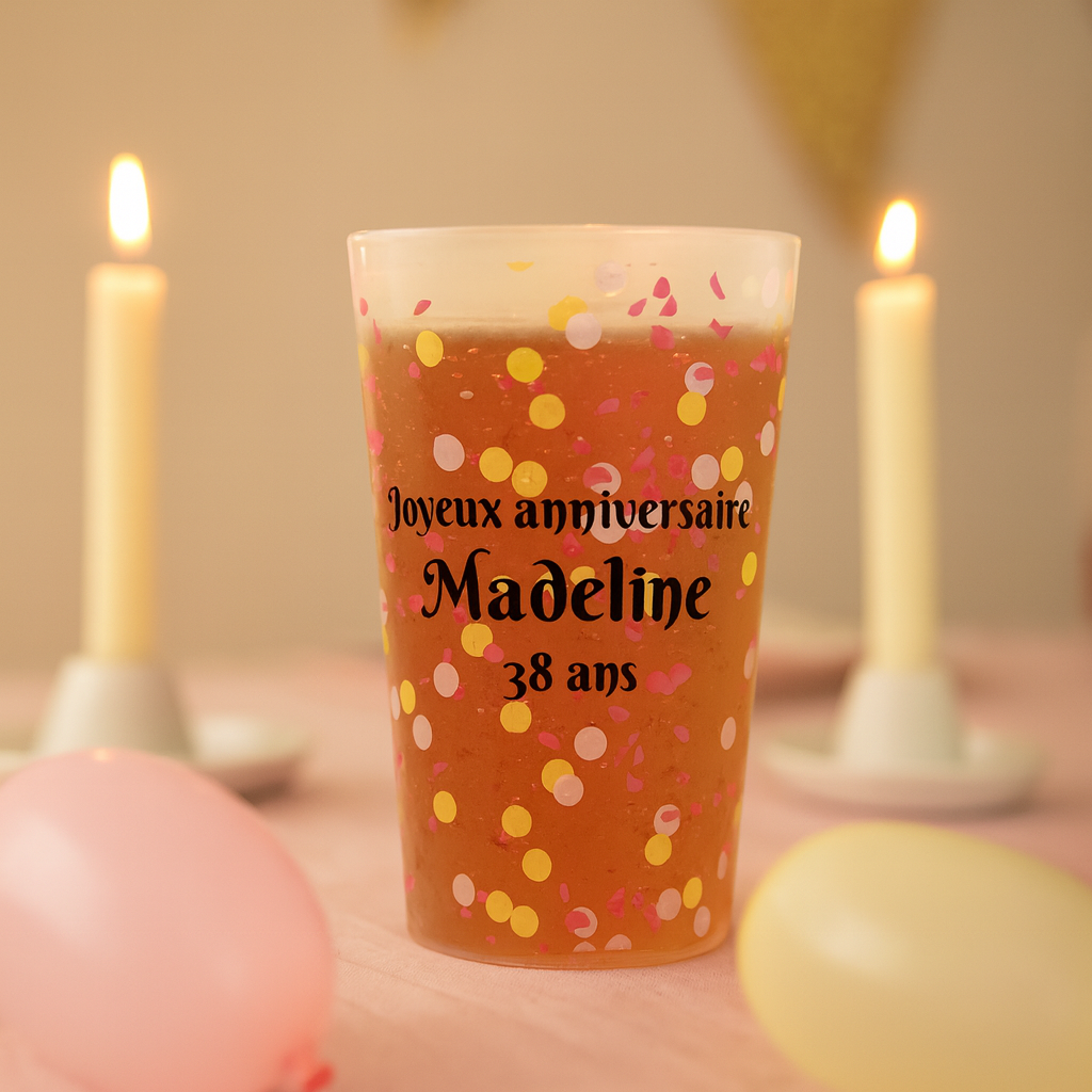 Gobelet personnalisé Anniversaire Confettis ambiance
