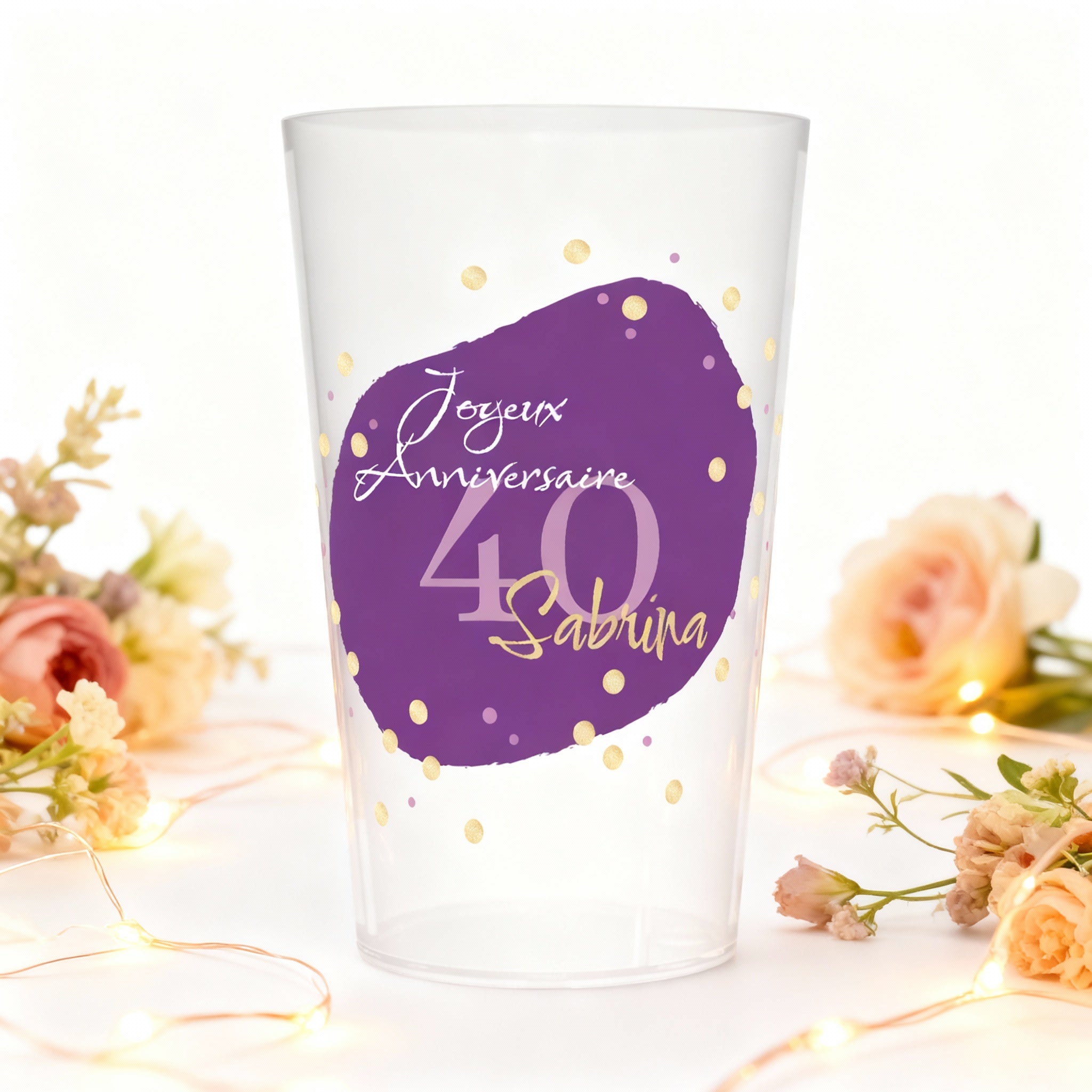 Gobelet personnalisé Anniversaire Violet ambiance