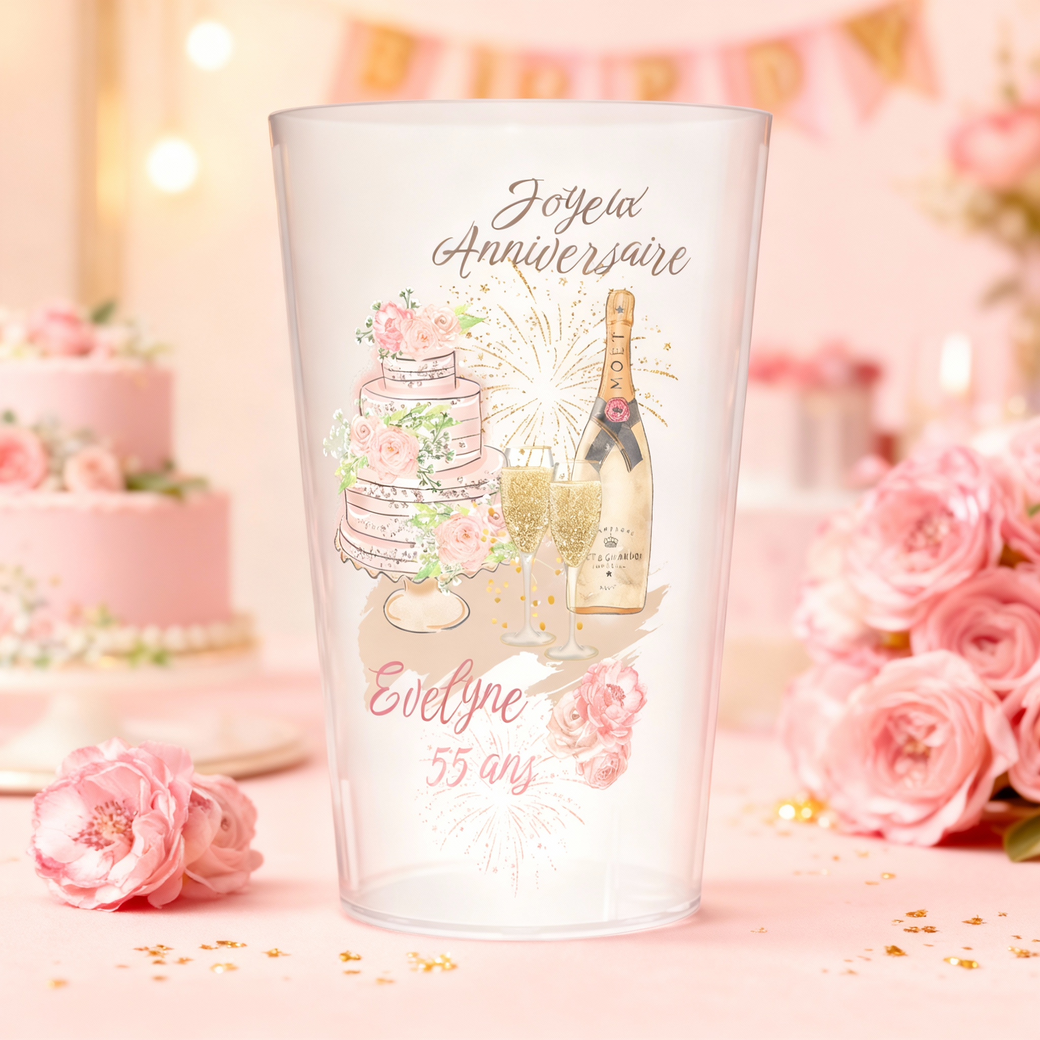 Gobelet personnalisé Anniversaire Bouquet ambiance