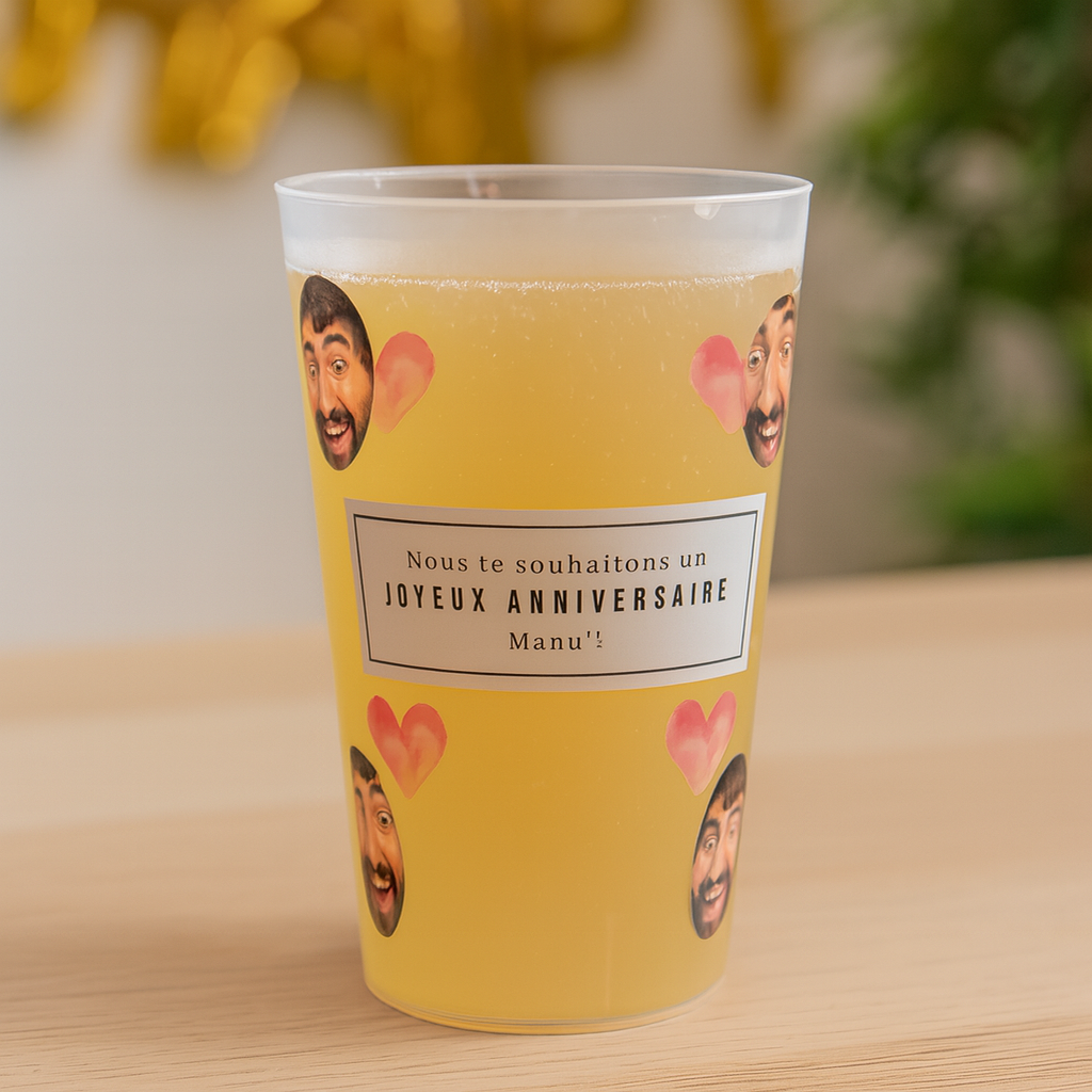 Gobelet personnalisé Anniversaire Photo & Cœurs ambiance