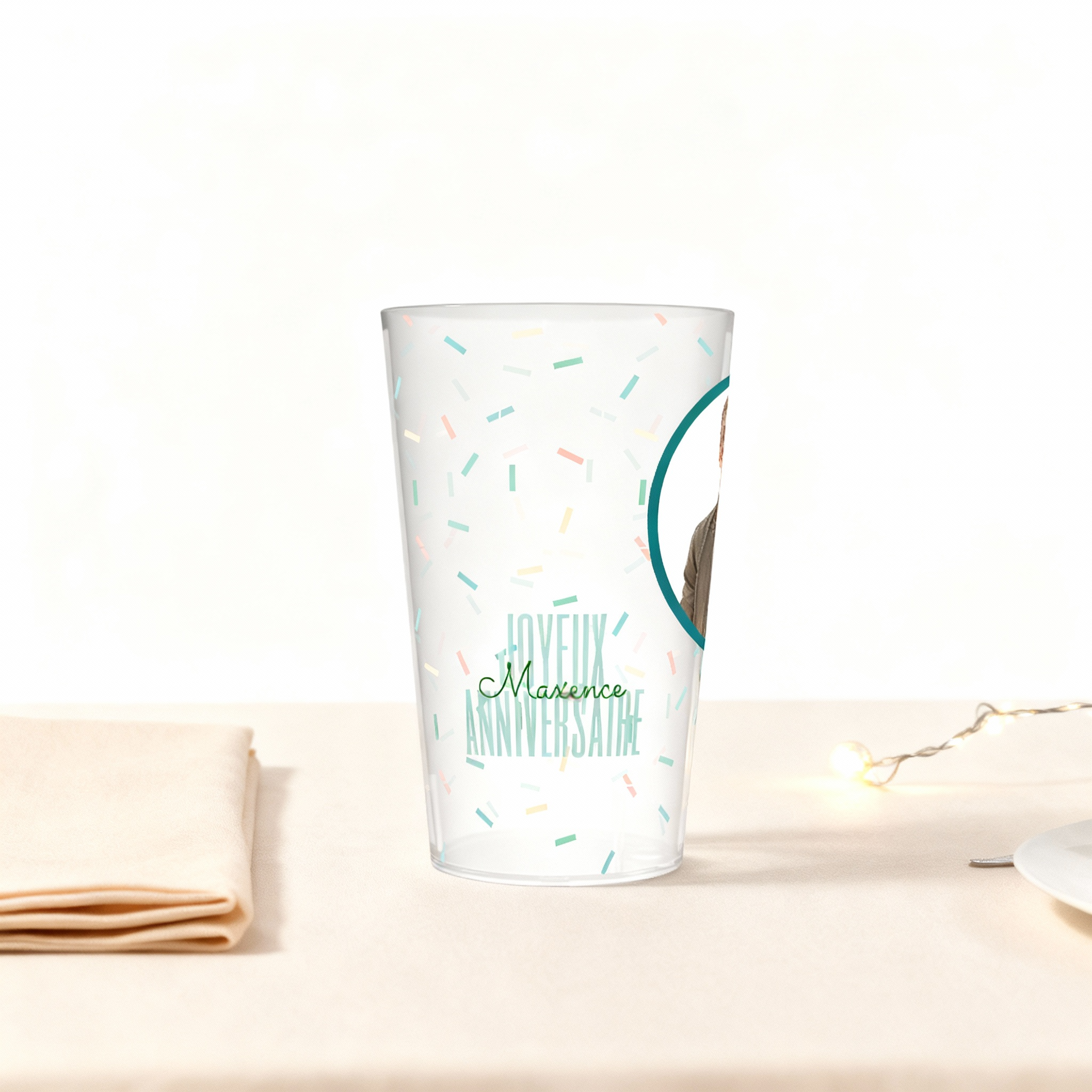Gobelet personnalisé Anniversaire Photo & Confettis ambiance