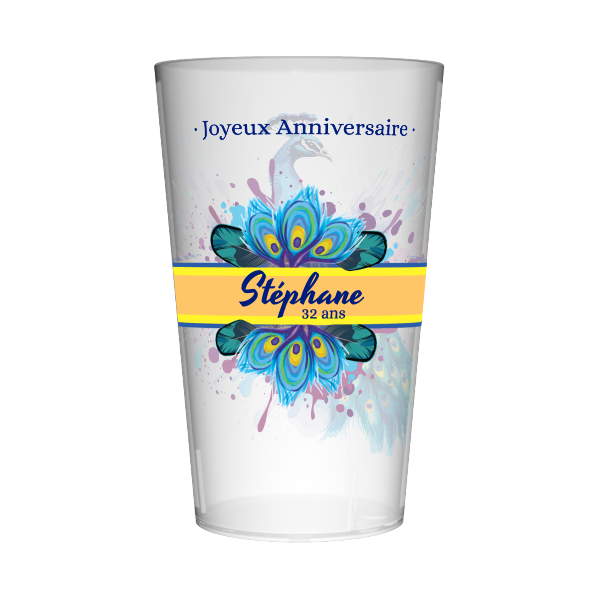Gobelet personnalisé Anniversaire Paon