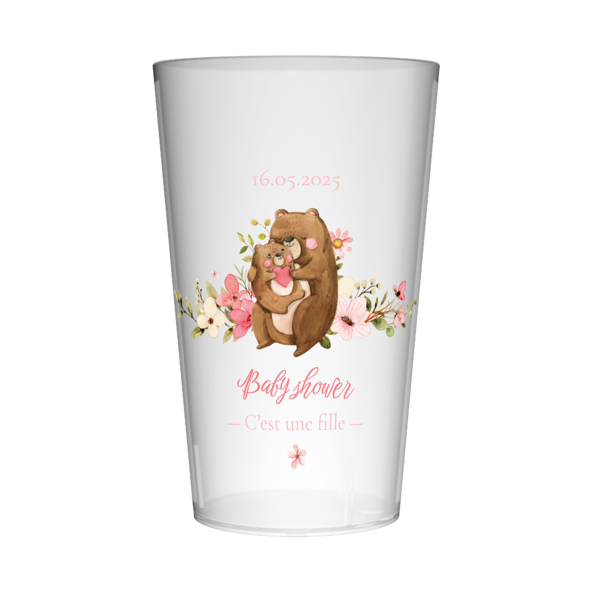 Gobelet personnalisé Baby Shower Nounours Rose