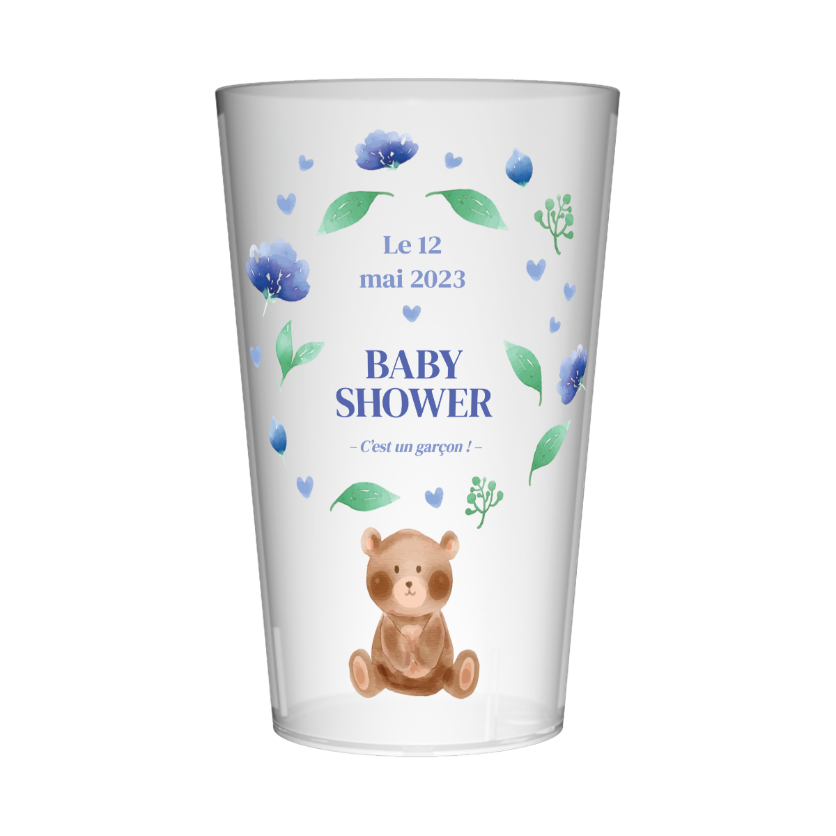 Gobelet personnalisé Baby Shower Nounours Bleu