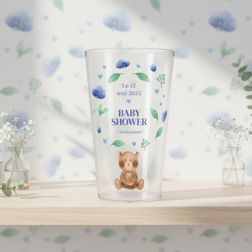 gobelet personnalise baby shower nounours bleu