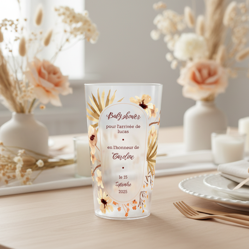 gobelet personnalise baby shower fleurs jaunes