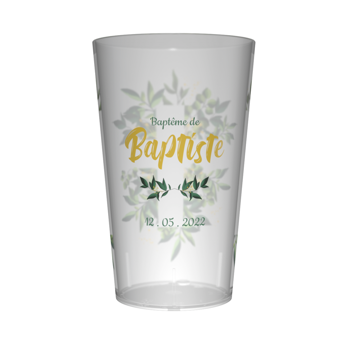 Gobelet personnalisé Baptême Croix & Feuilles
