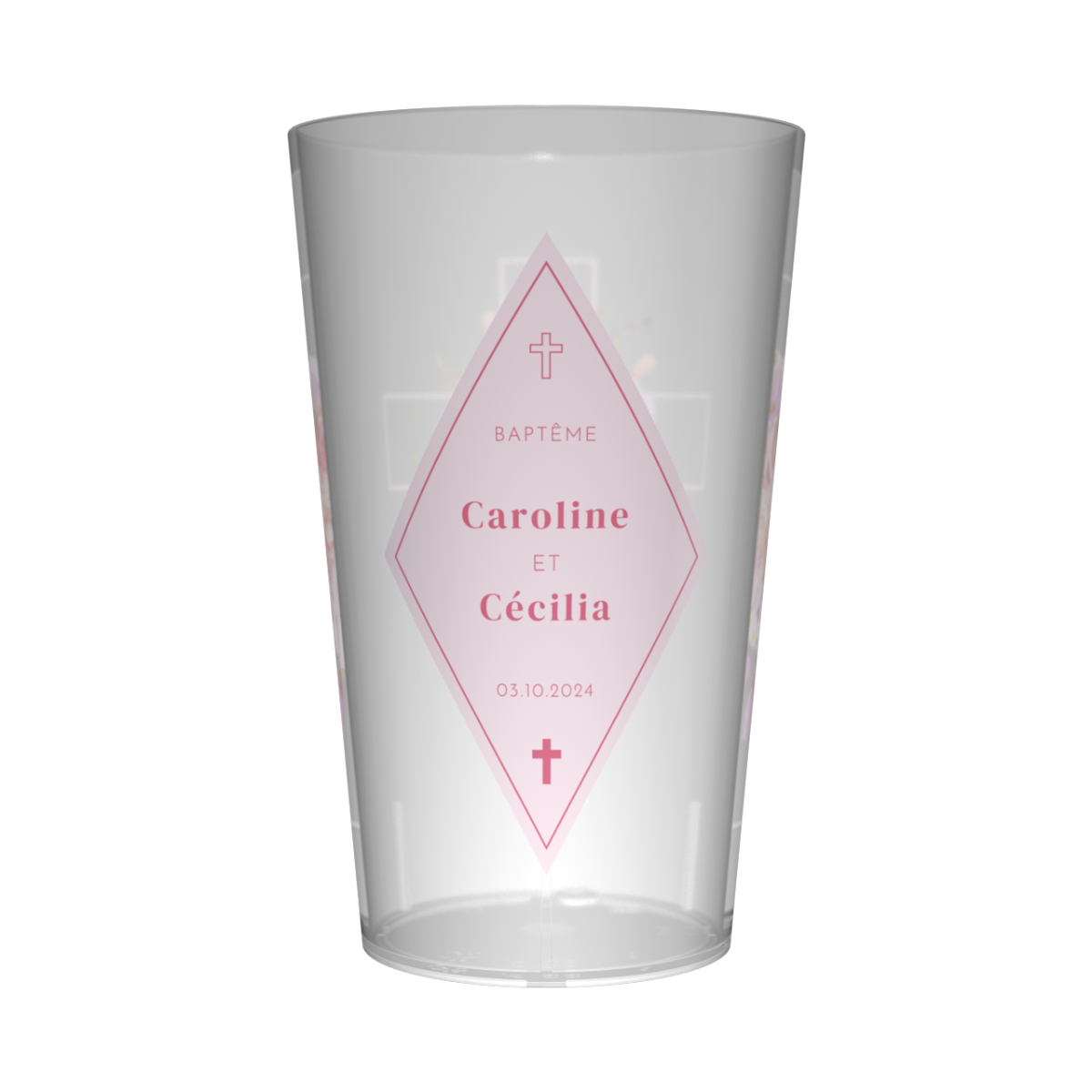 Gobelet personnalisé Baptême Losange Rose
