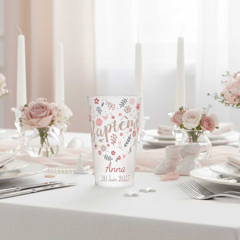 gobelet personnalise bapteme fleur