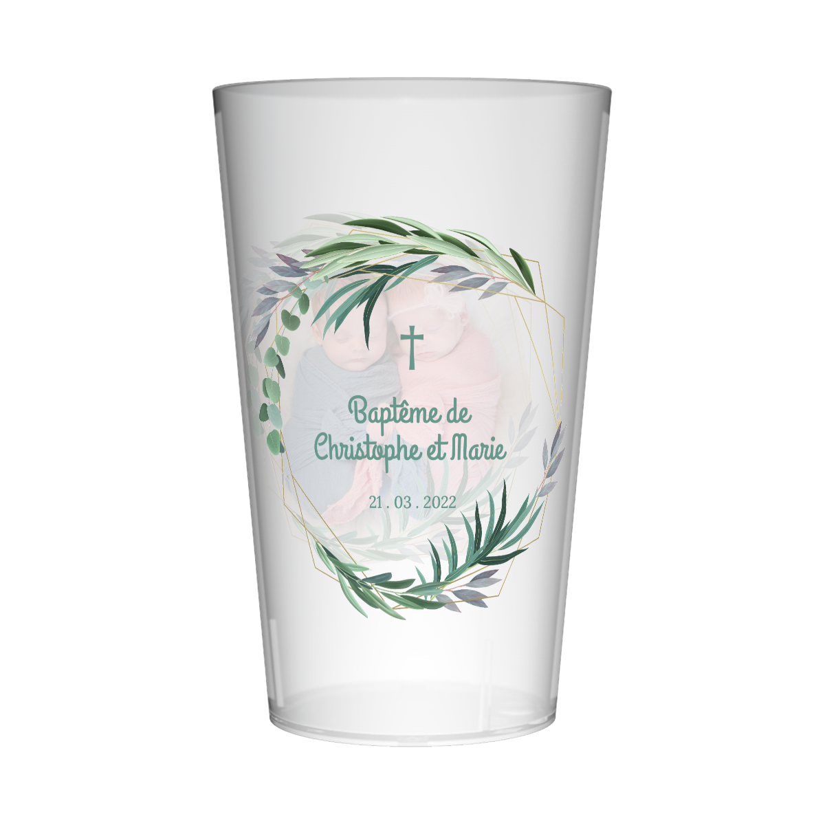 Gobelet personnalisé Baptême Photo & Feuille 2