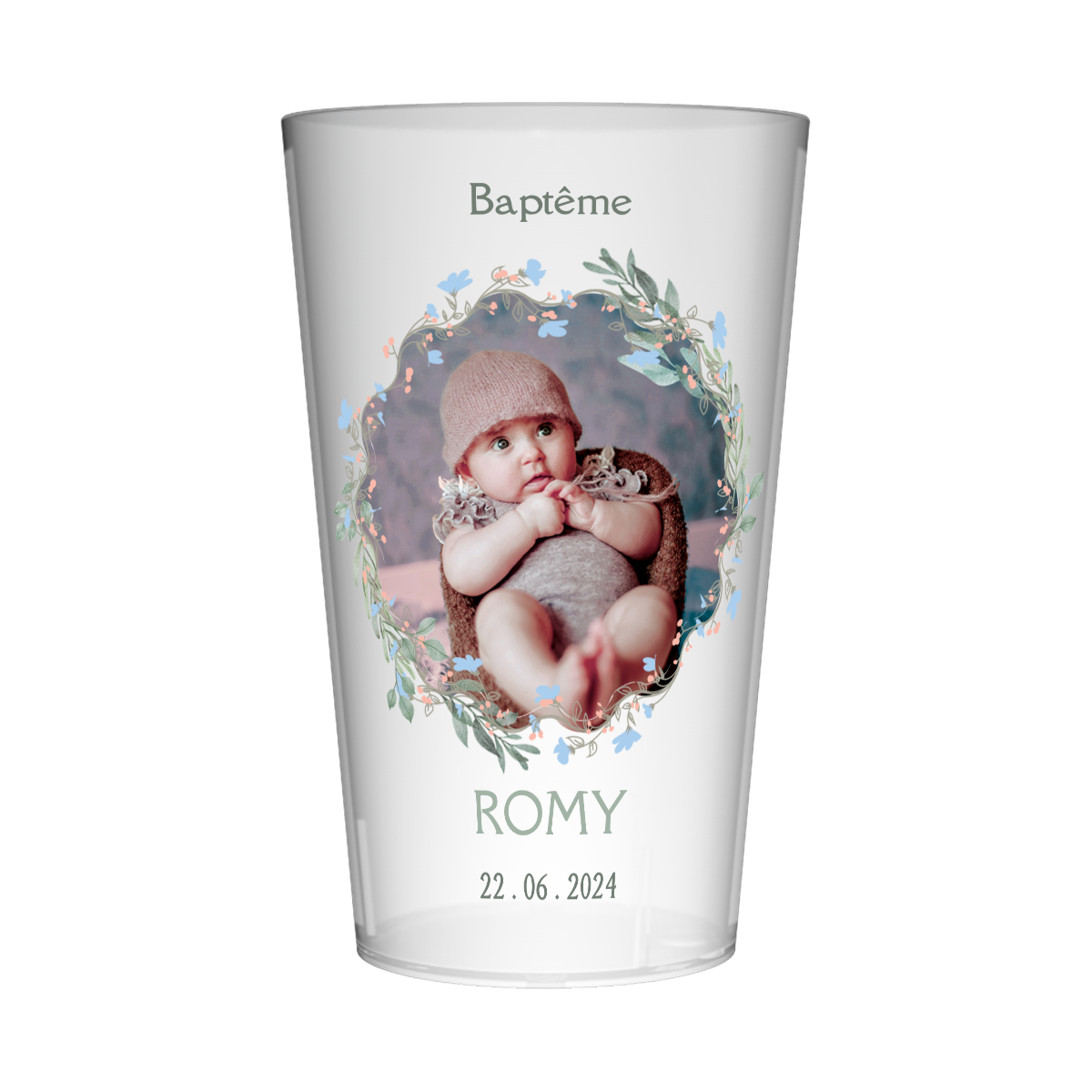 Gobelet personnalisé Baptême Couronne Verte