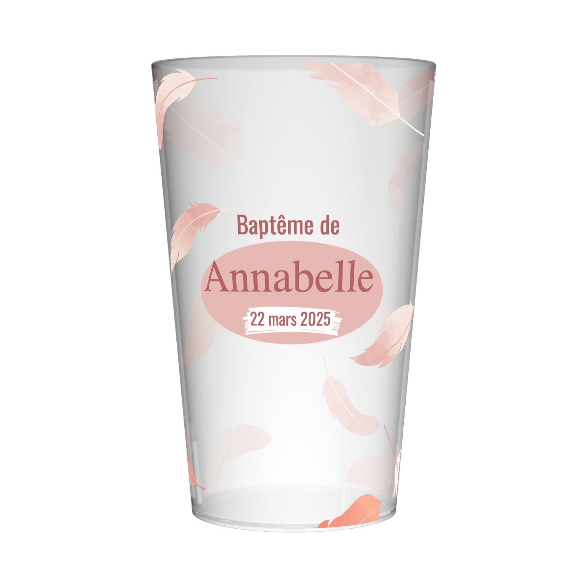 Gobelet personnalisé Baptême Plumes