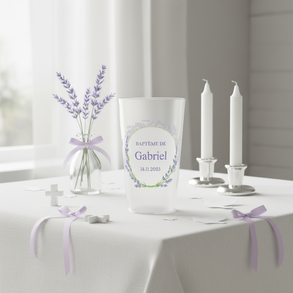 gobelet personnalise bapteme lavande ambiance