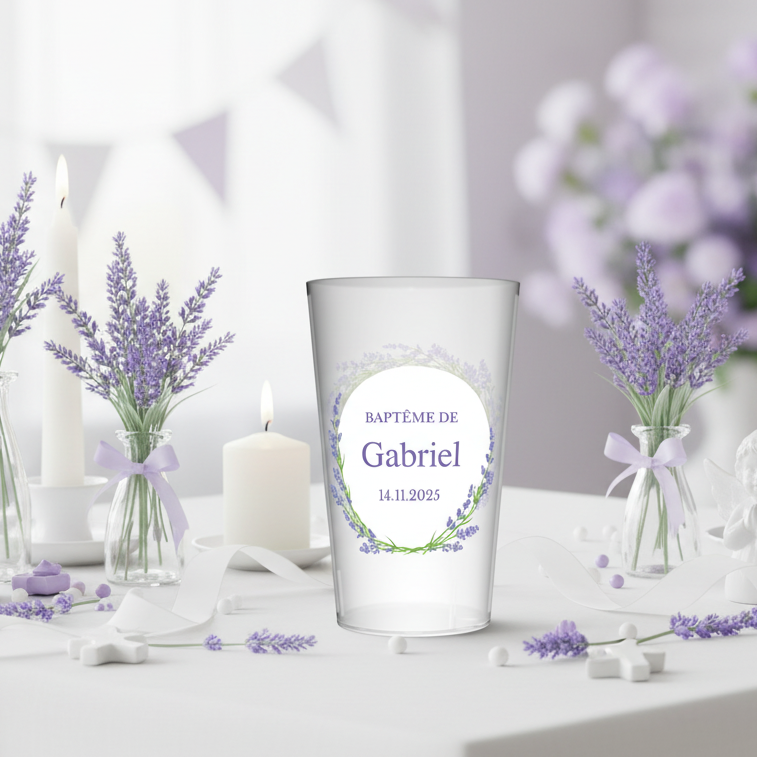 gobelet personnalise bapteme lavande