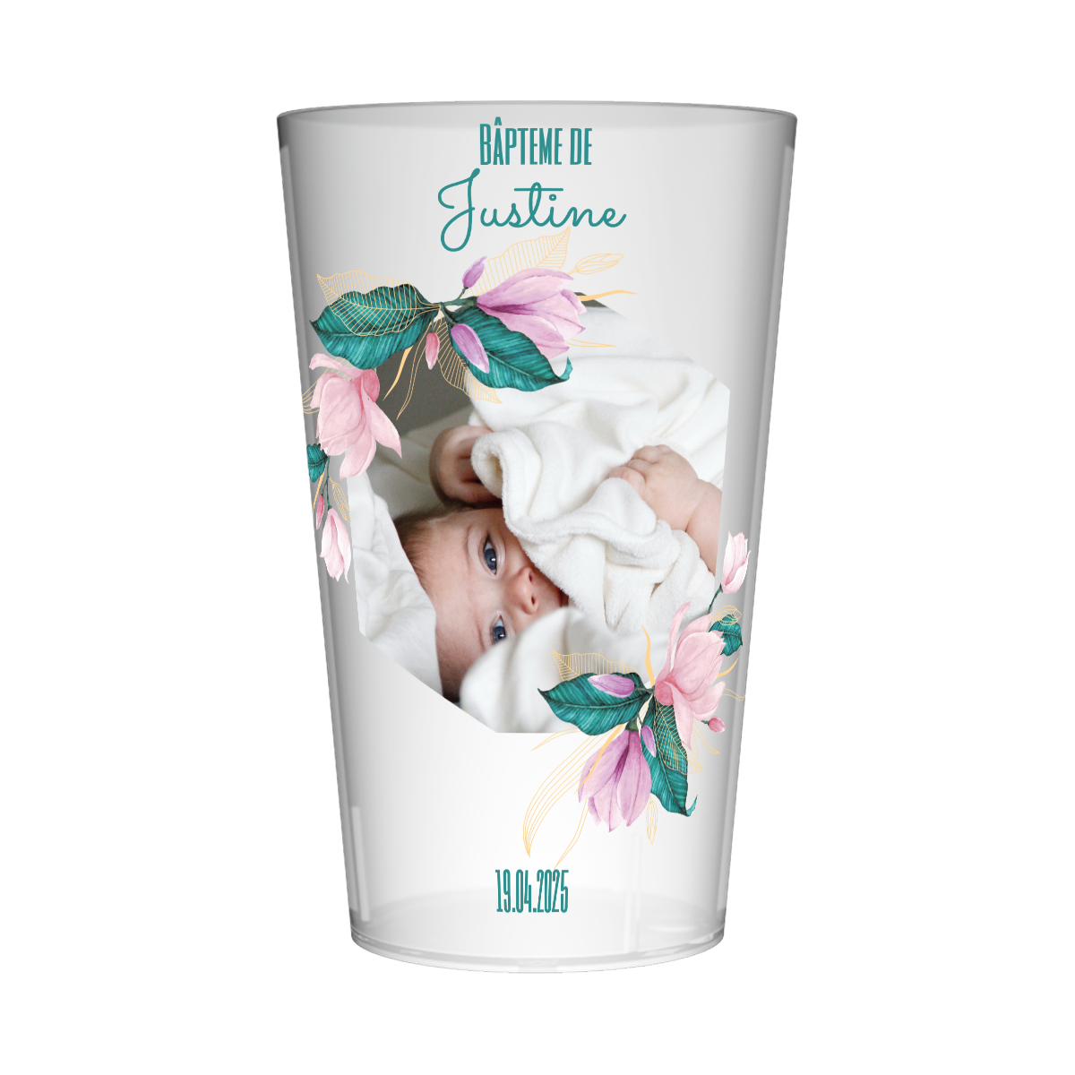 Gobelet personnalisé Baptême Rose & Bleu