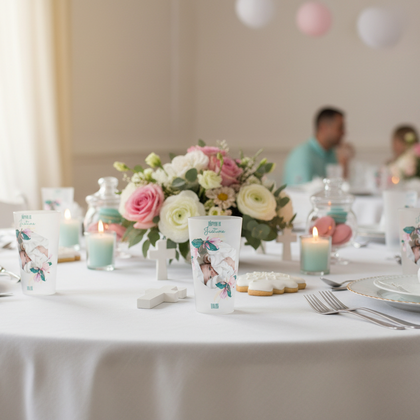 gobelet personnalise bapteme rose et bleu