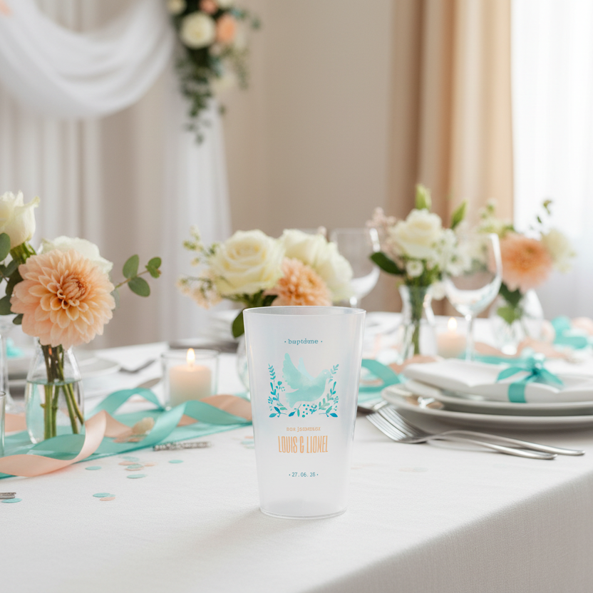 gobelet personnalise bapteme colombe jumeaux