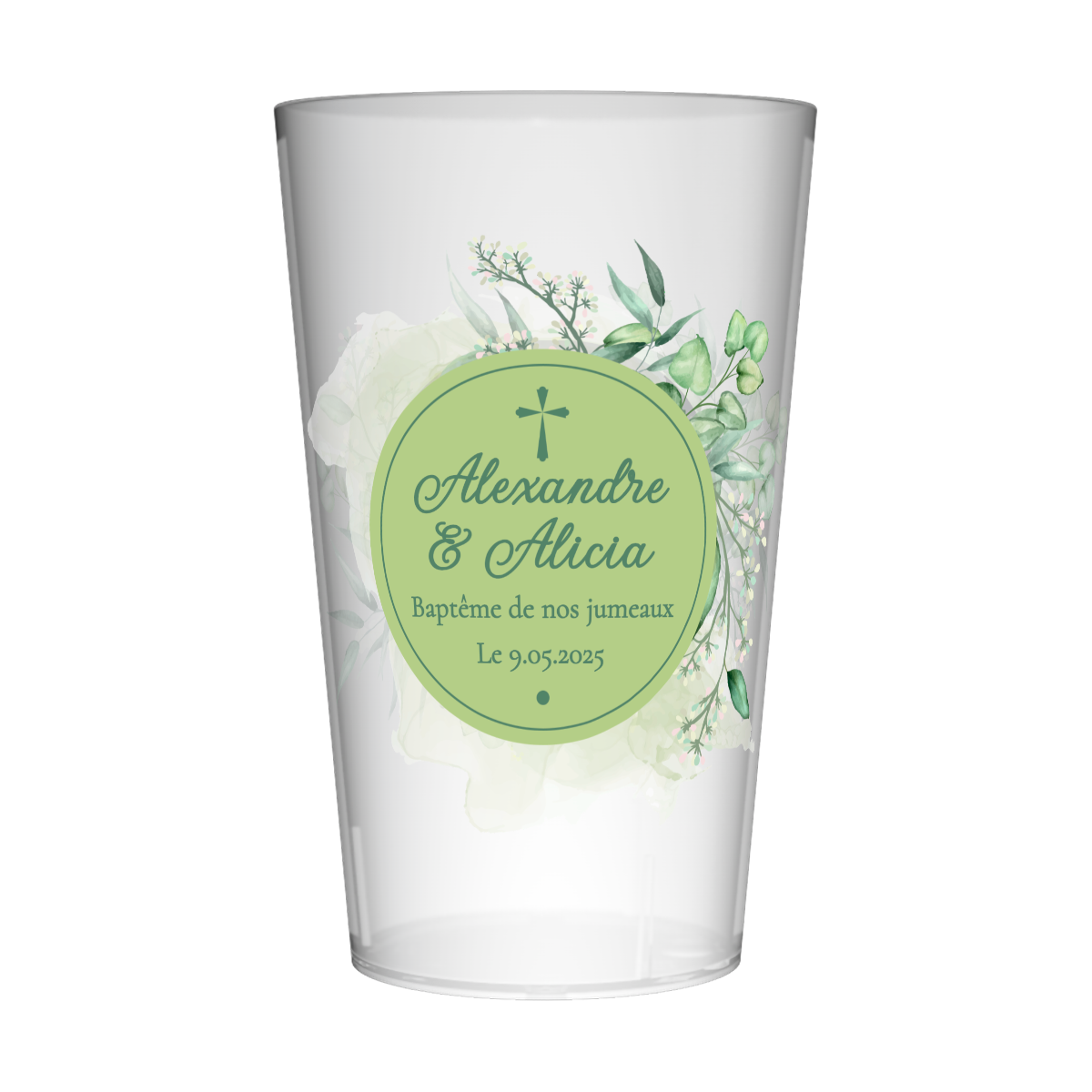 Gobelet personnalisé Baptême Vert & Photo 2