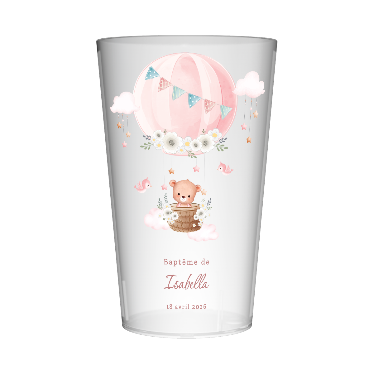Gobelet personnalisé Baptême Ourson Rose