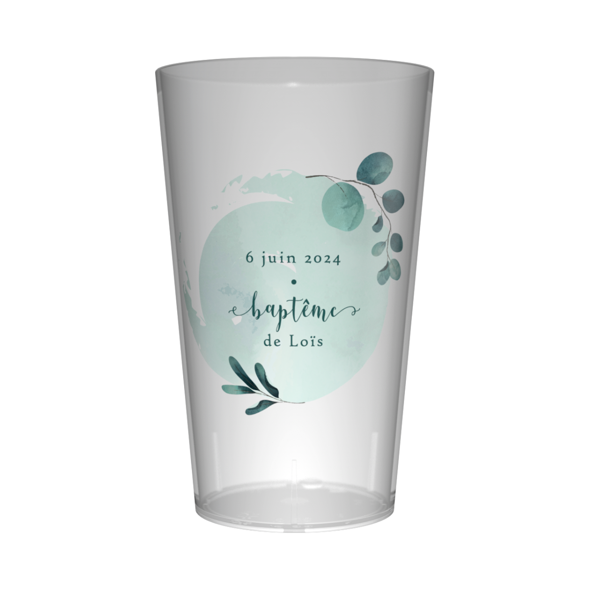 Gobelet personnalisé Baptême Bleu & Feuilles