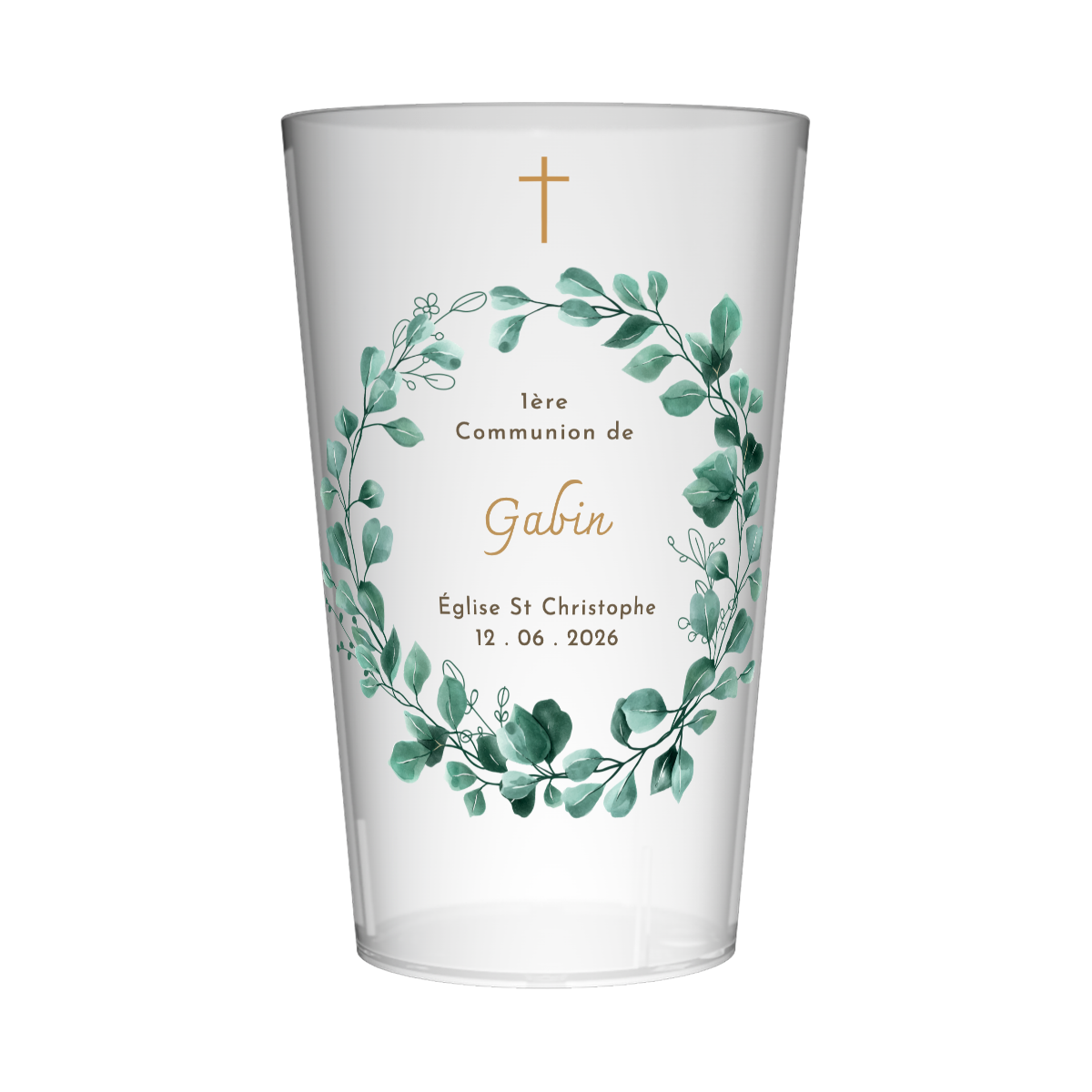 Gobelet personnalisé Communion Couronne Feuilles