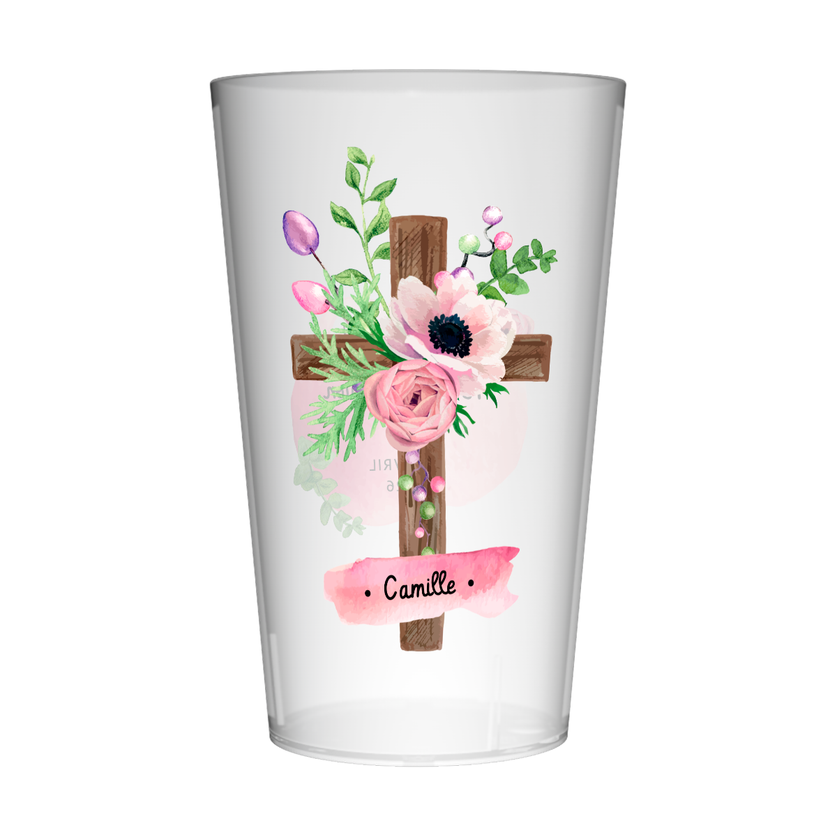 Gobelet personnalisé Communion Croix & Rose