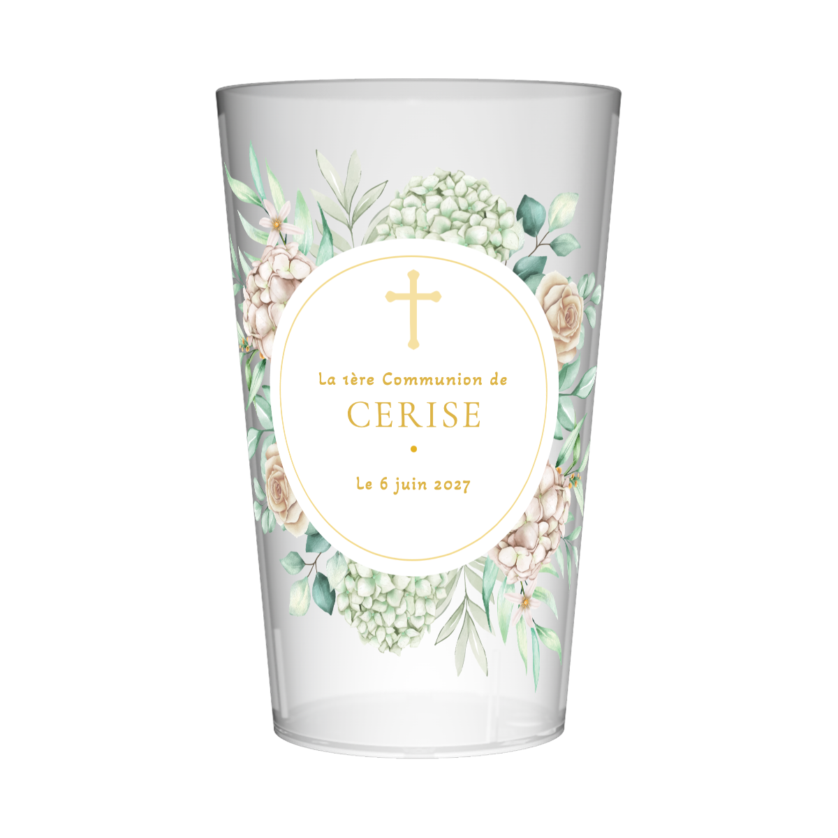 Gobelet personnalisé Communion Couronne Verte