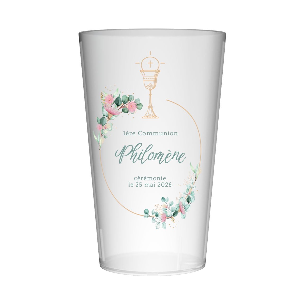 Gobelet personnalisé Communion Fleurs Eucalyptus