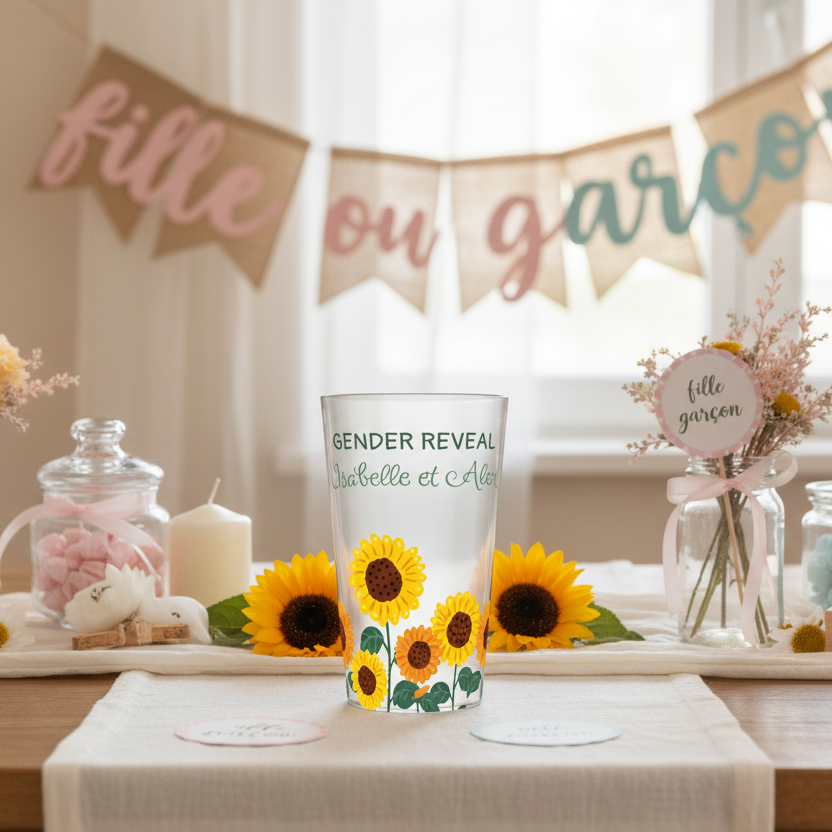 gobelet personnalise gender reveal tournesol