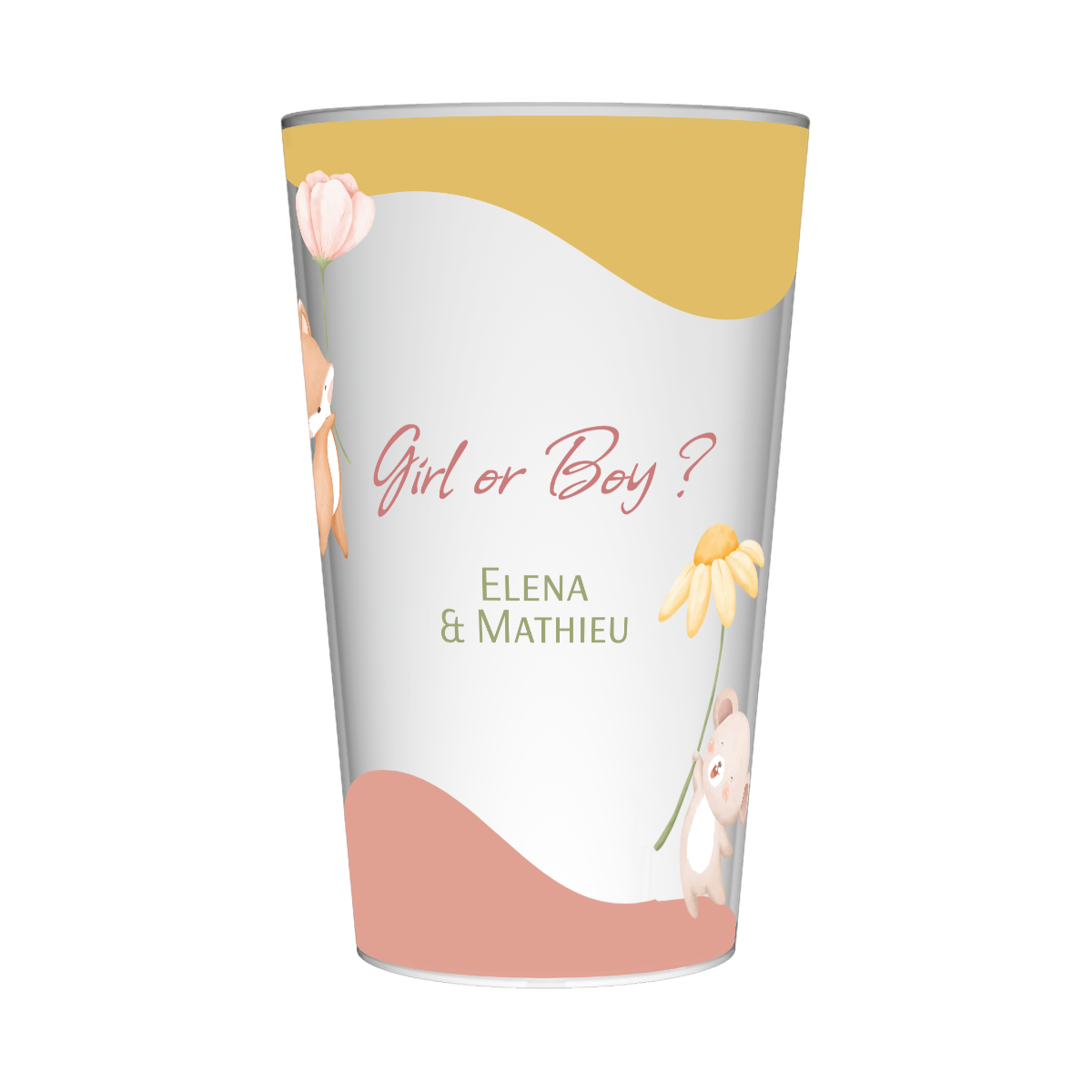 Gobelet personnalisé Gender Reveal Fleurs & Animaux