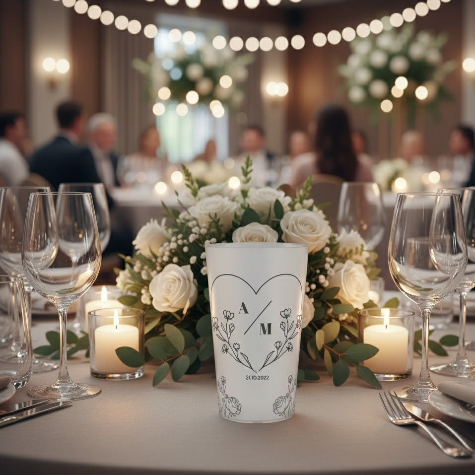 gobelet personnalise mariage coeur et fleur