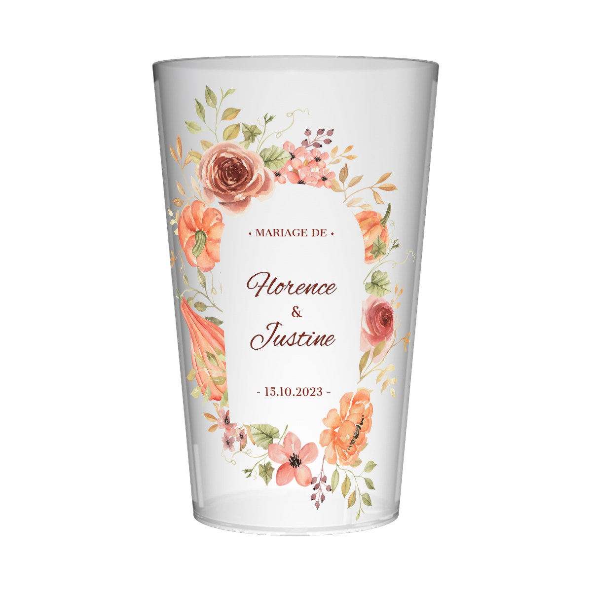 Gobelet personnalisé Mariage Aquarelle Orange