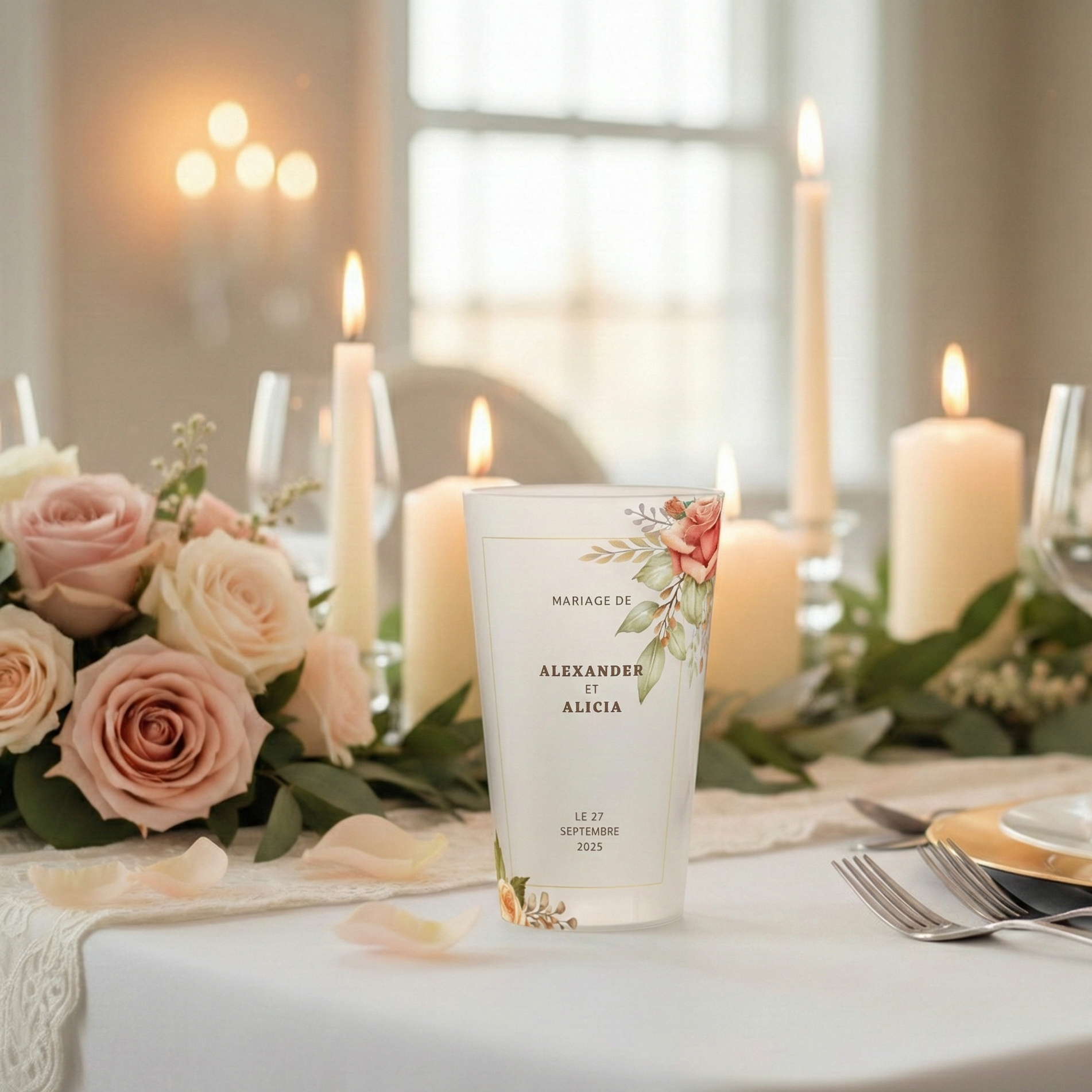 gobelet personnalisé mariage ambiance fleurie