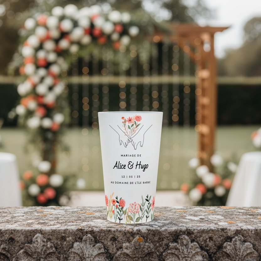 gobelet personnalise mariage union et fleurs