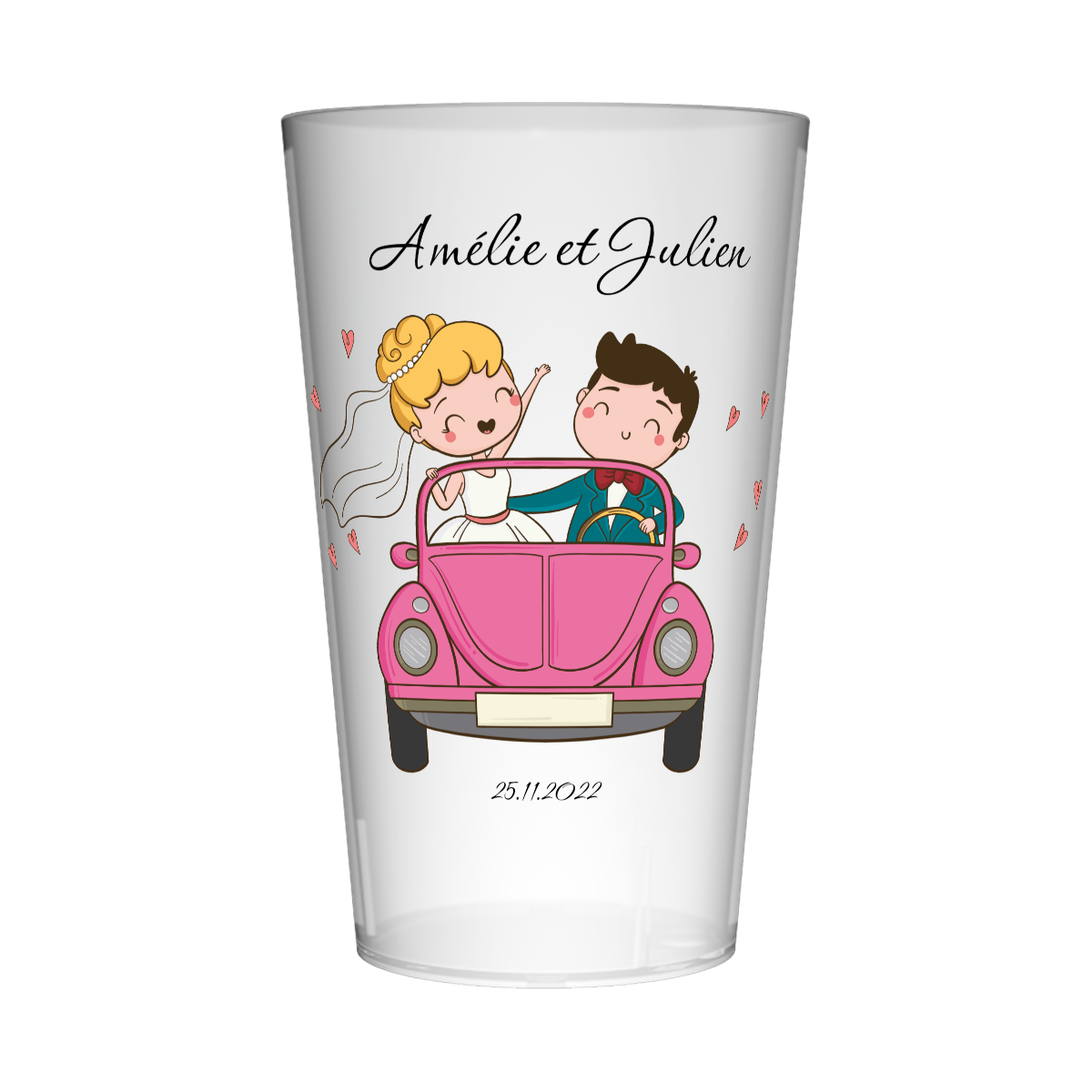 Gobelet personnalisé Mariage Voiture Rose