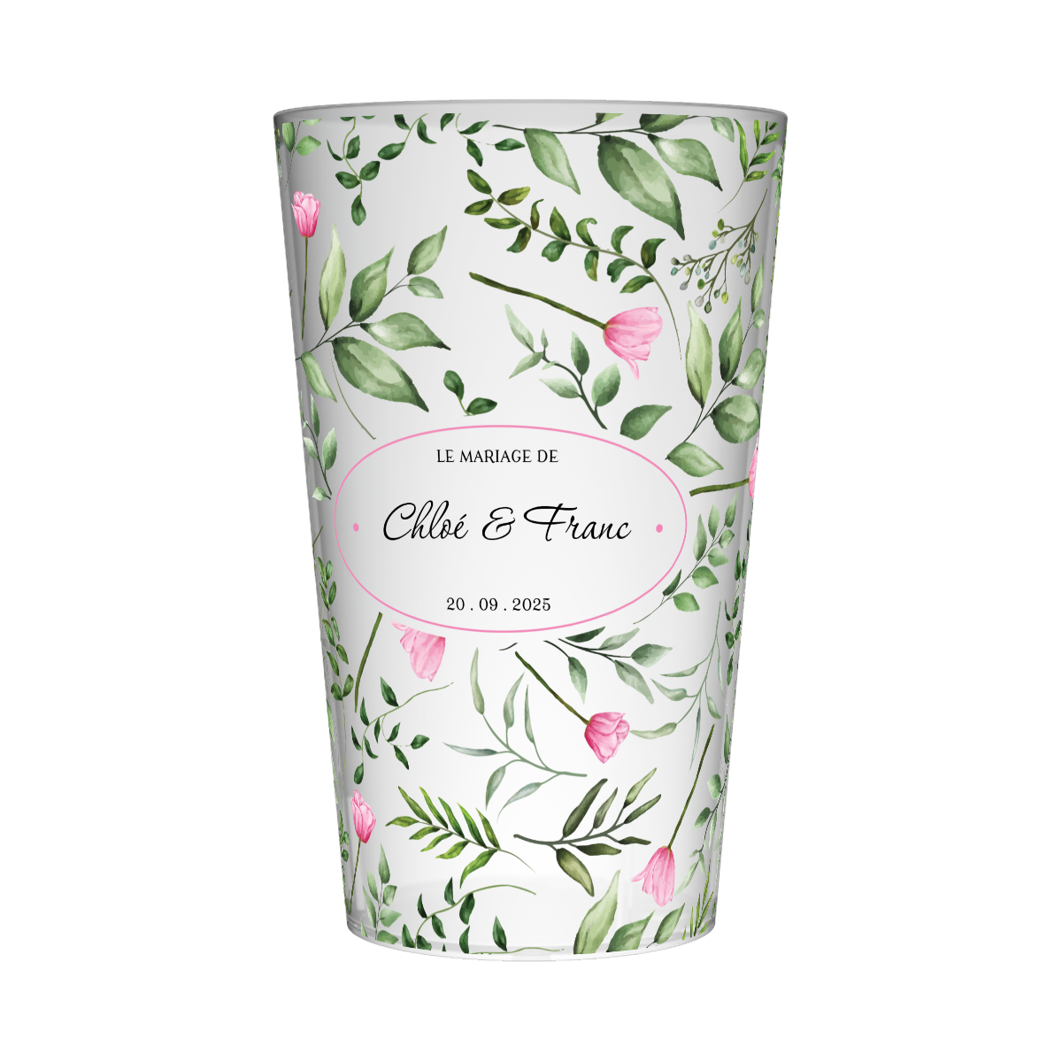 Gobelet personnalisé Mariage Roses & Feuilles