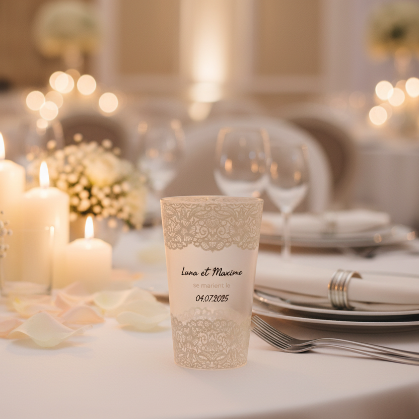 gobelet personnalise mariage dentelle