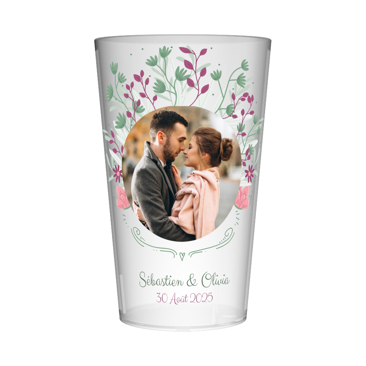 Gobelet personnalisé Mariage Photo Vert & Violet