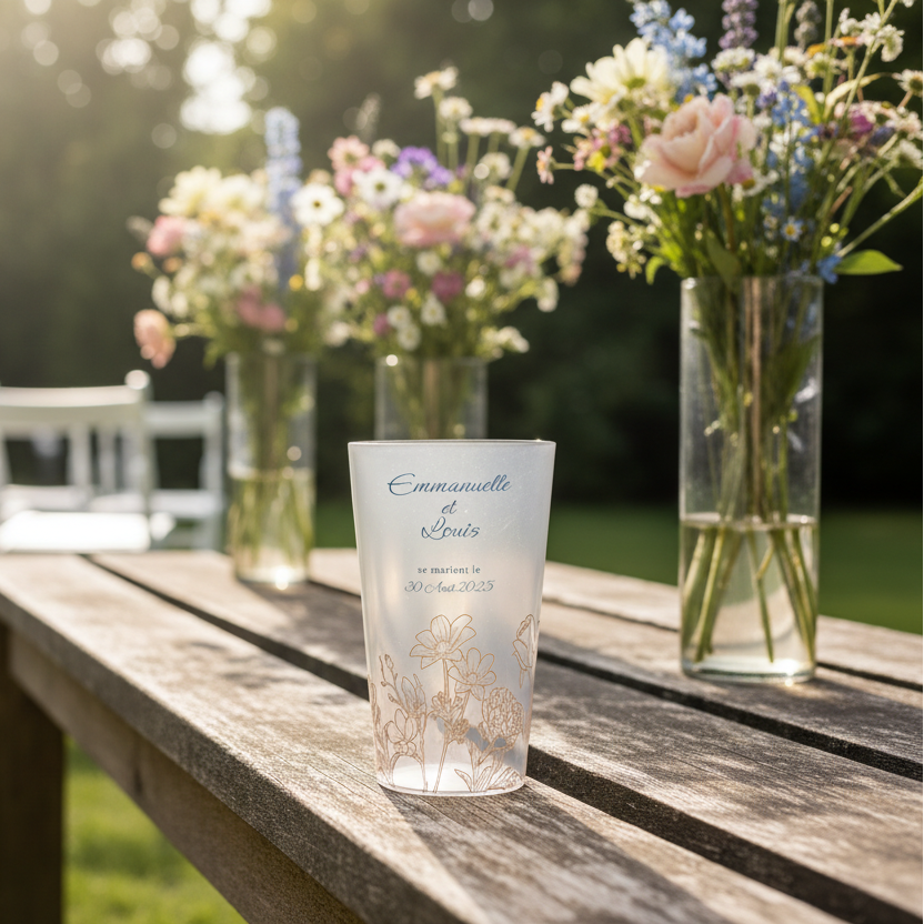 gobelet personnalise mariage ambiance fleurie