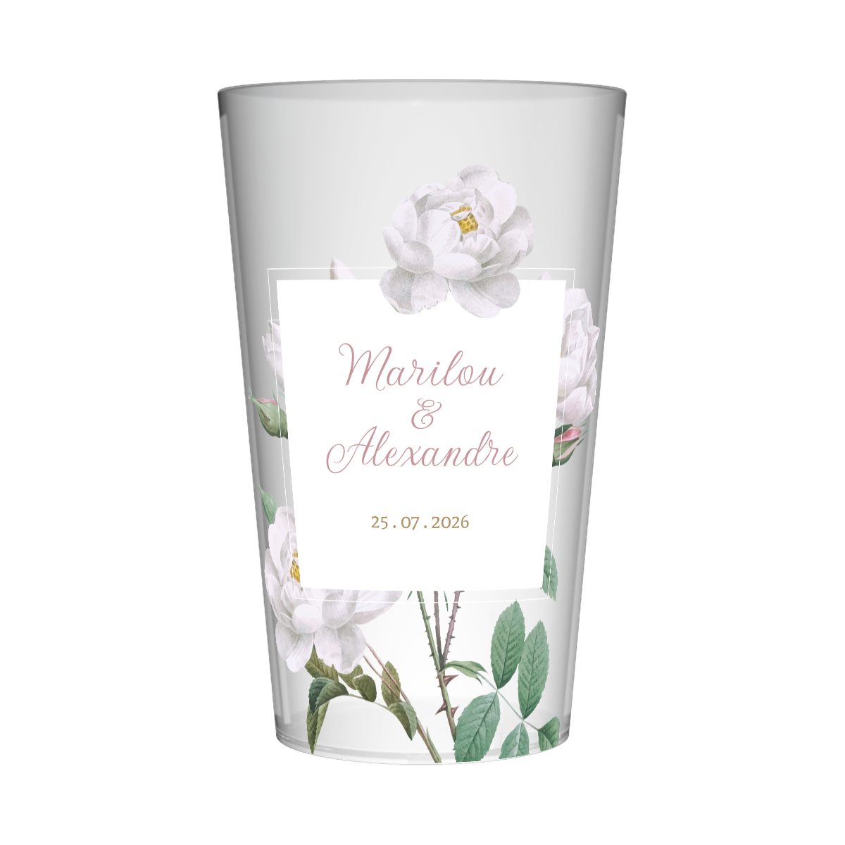Gobelet personnalisé Mariage Pivoine Blanche